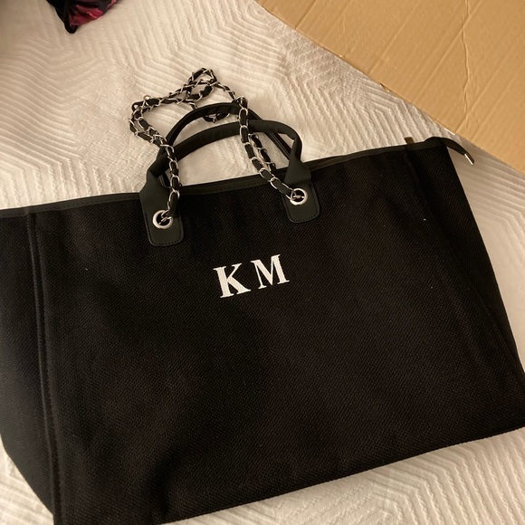 The Lily Canvas Weekend Jumbo Bag Jet Black with White Medium Initials - Picture 4 of 4